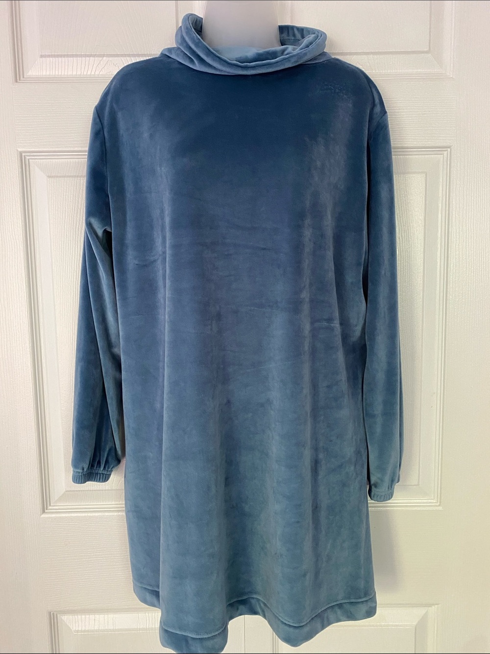 Softies Dress 35" Feather Velour Funnel Neck Lounger Dress Blue Velvet Blue L - Picture 6 of 12
